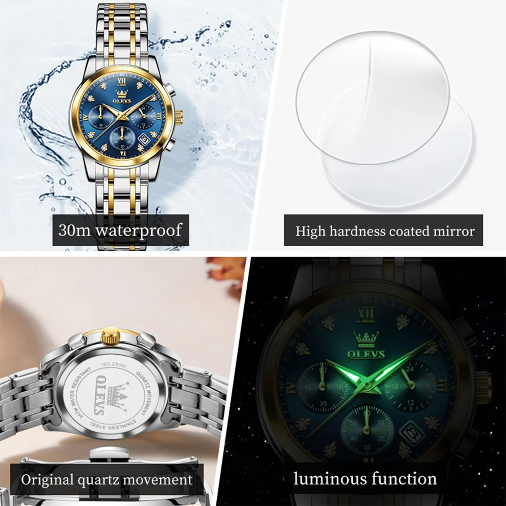 OLEVS Women Watch Luxury Brand Quartz Watch Waterproof Luminous Date Chronograph Women Bracelet Dress Diamond Watch Womens Reloj view 5