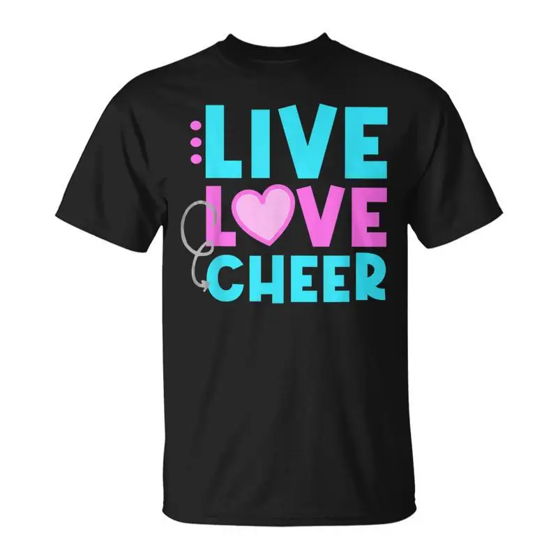 Забавная футболка унисекс Live Love Cheer с цитатой Cheerleader V2, топы больших размеров, черная футболка большого размера для мужчин