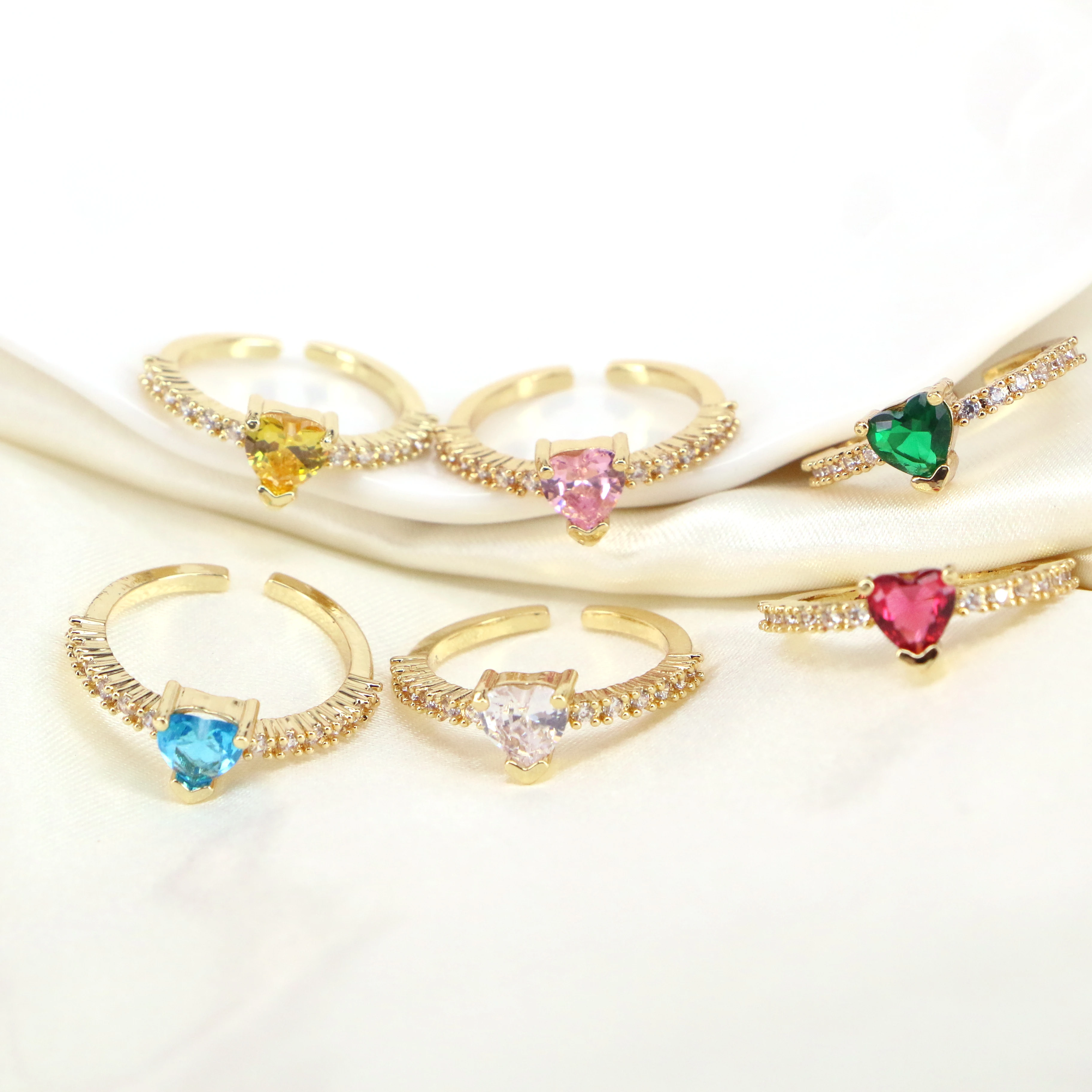 

10PCS, Colorful Rings for Women Luxury Heart Zircon Ring Wedding Engagement Female Jewelry