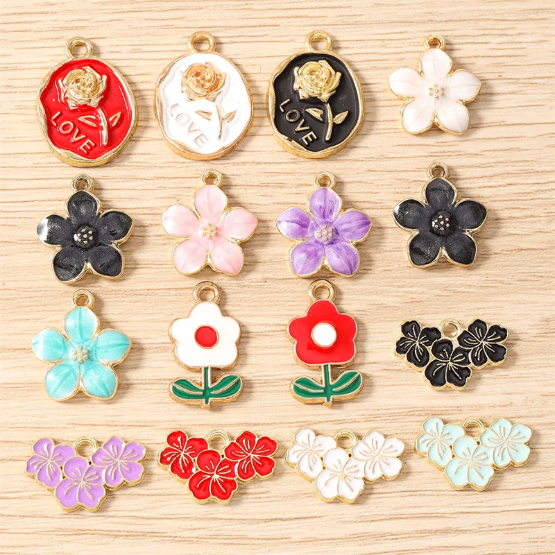10 Stück niedliche, bunte Emaille-Blumen-Anhänger für die Schmuckherstellung, Halsketten, Ohrringe, Armbänder, DIY-Bastelzubehör – Detail 1