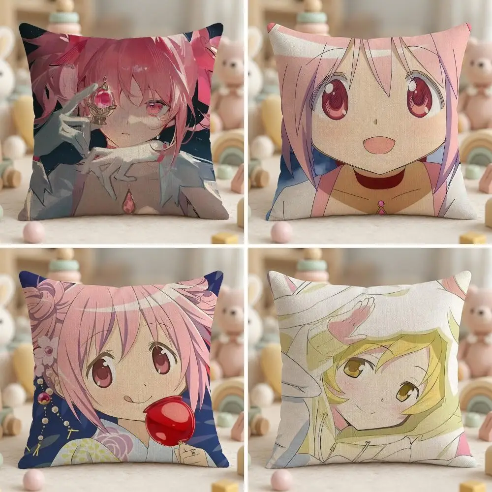 Magical P-Puella Magi Madoka Magica Cushion Cover Soft Plush Fabric Double-Sided Printed Pillowcase for All Seasons Home Decor