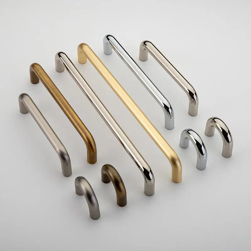 【WG】Solid U-Shaped Cabinet Door Handles Bright Silver Brushed Copper Kitchen Cabinet Drawer Wardrobe Door Pull Furniture Handles