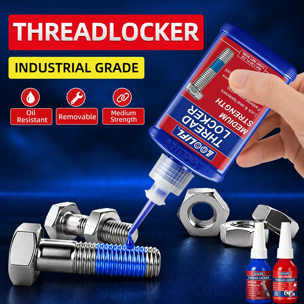 LOOLIFL Adesivo de Parafuso, Fixador de Rosca de Alta Resistência, Anti-Afrouxamento, Resistente a Óleo, Antivibração, Selante Anaeróbico para Metal 243 50ML