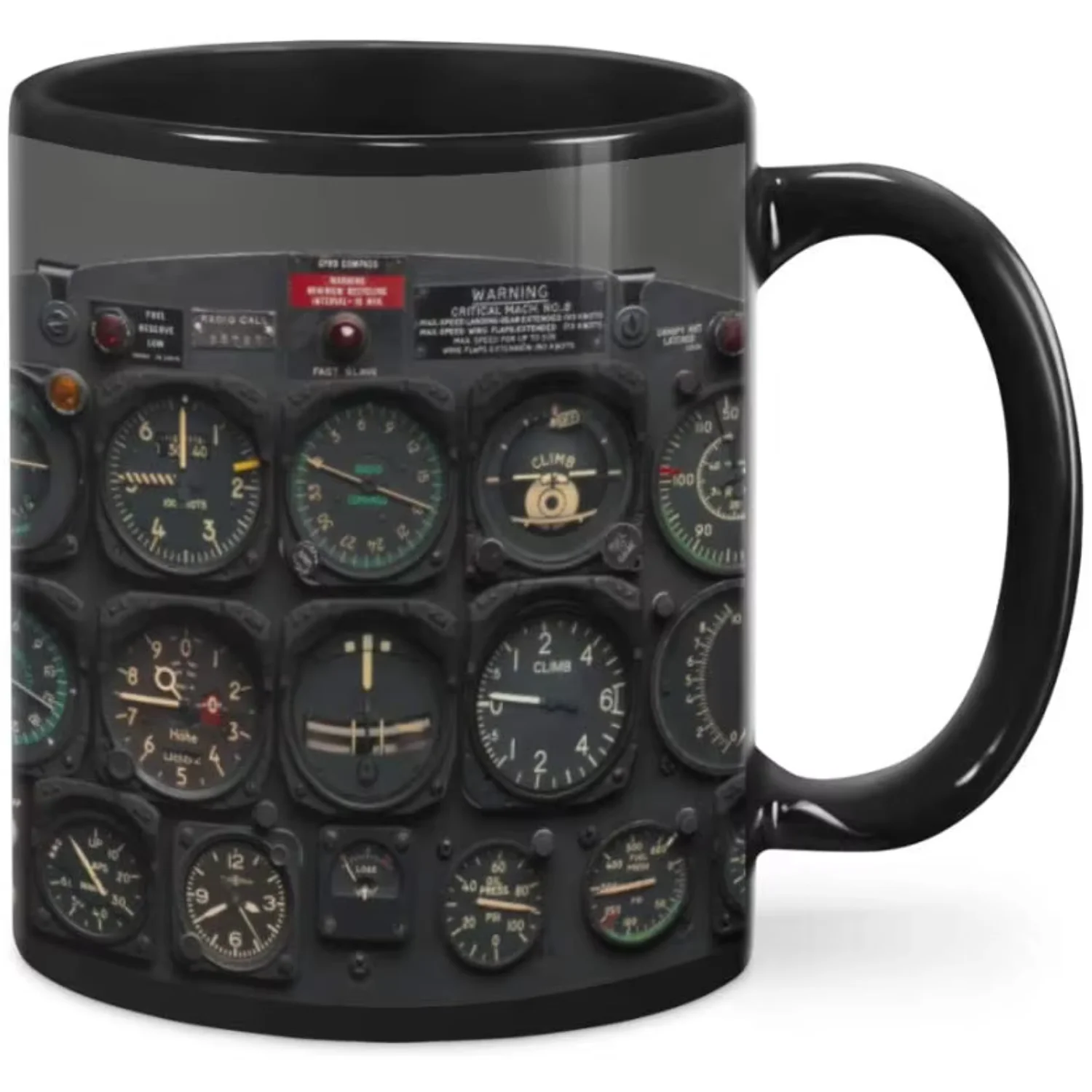 Pilot indicator funny ceramic coffee mug meter, aircraft flight deck gift, uned birthday Cres