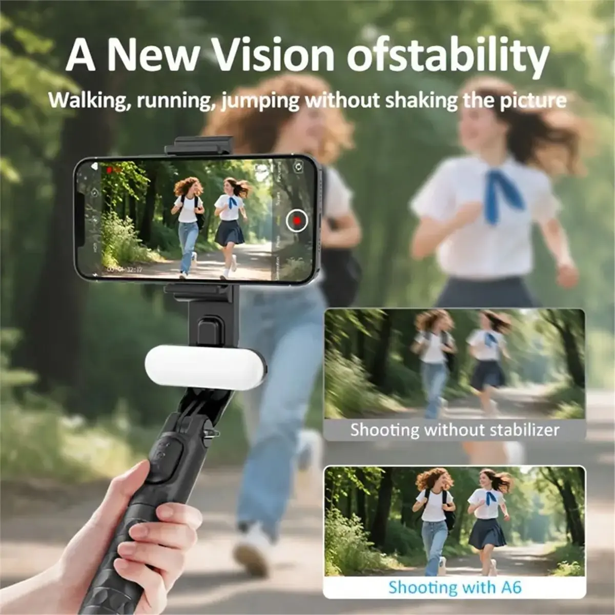 AU47-A6 1-Axis Handheld Gimbal Stabilizer Fill Light W/ Selfie Stick/Tripod Wireless Remote Rechargeable USB Charging Vlog