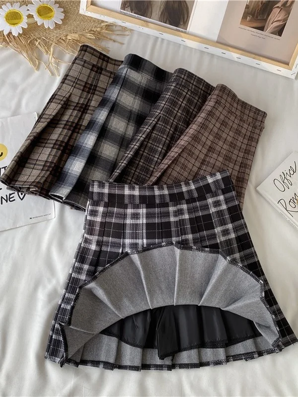 Spódnica w kratę z wysokim stanem, plisowana, w stylu JK, spódnica plisowana ort, spódnica plisowana dla kobiet, codzienna spódnica w kształcie litery A.