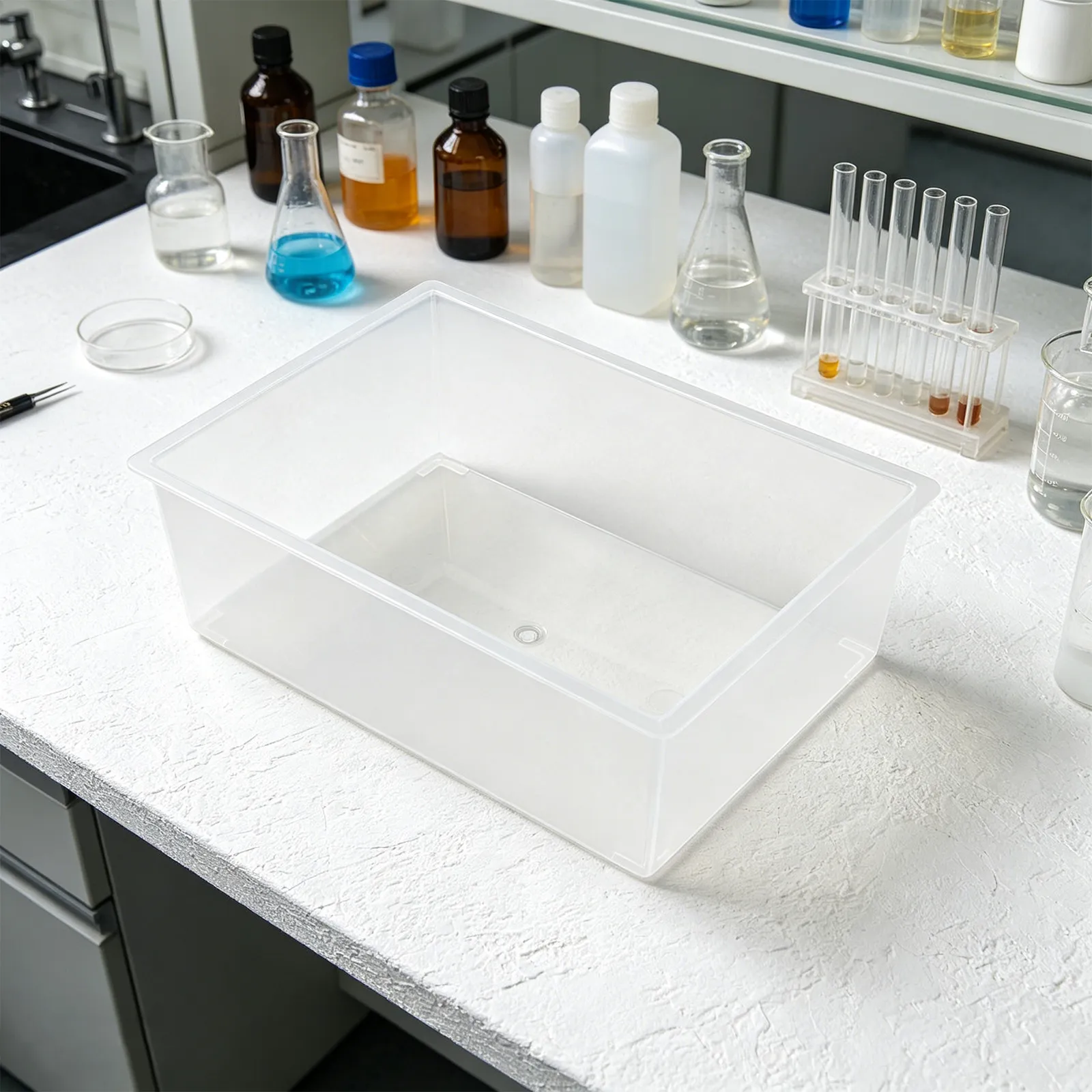 Thickened Plastic Square Lab Sink 10.6x7.9x4.1in, Slip-Resistant Wash Basin for Research & Laboratory Use