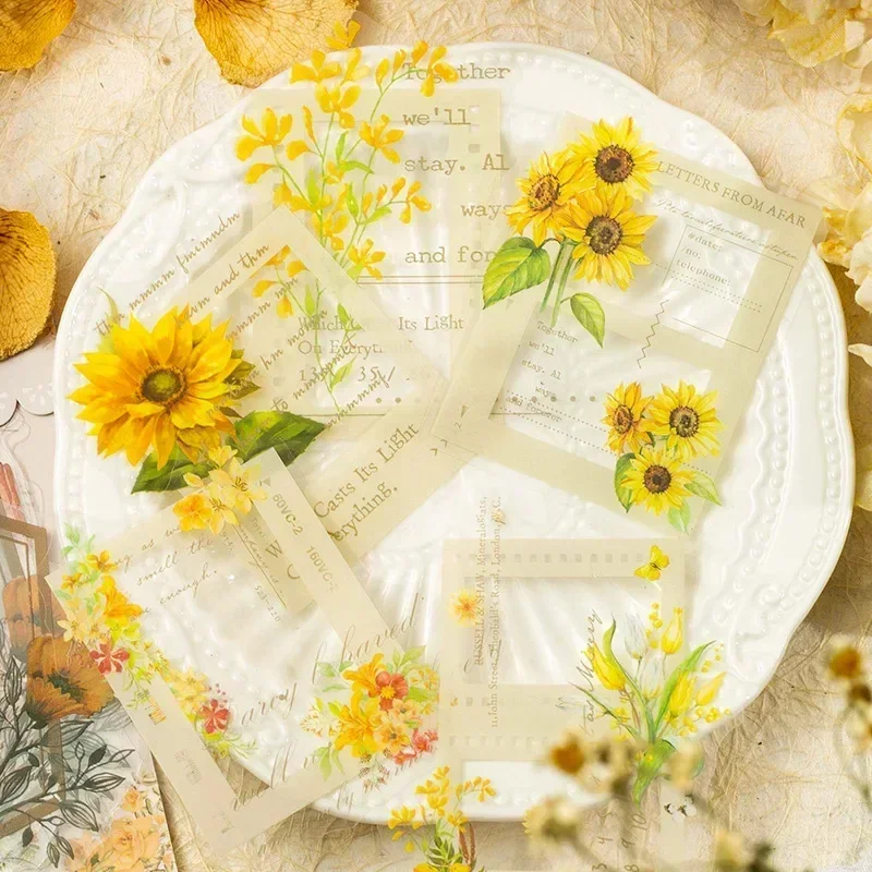 20Pcs Handbook Decoration Flowers Sunflower Primer Exquisite Dairy Sticker Rose Plant Frame Collage Wrapping Kawaii Stickers