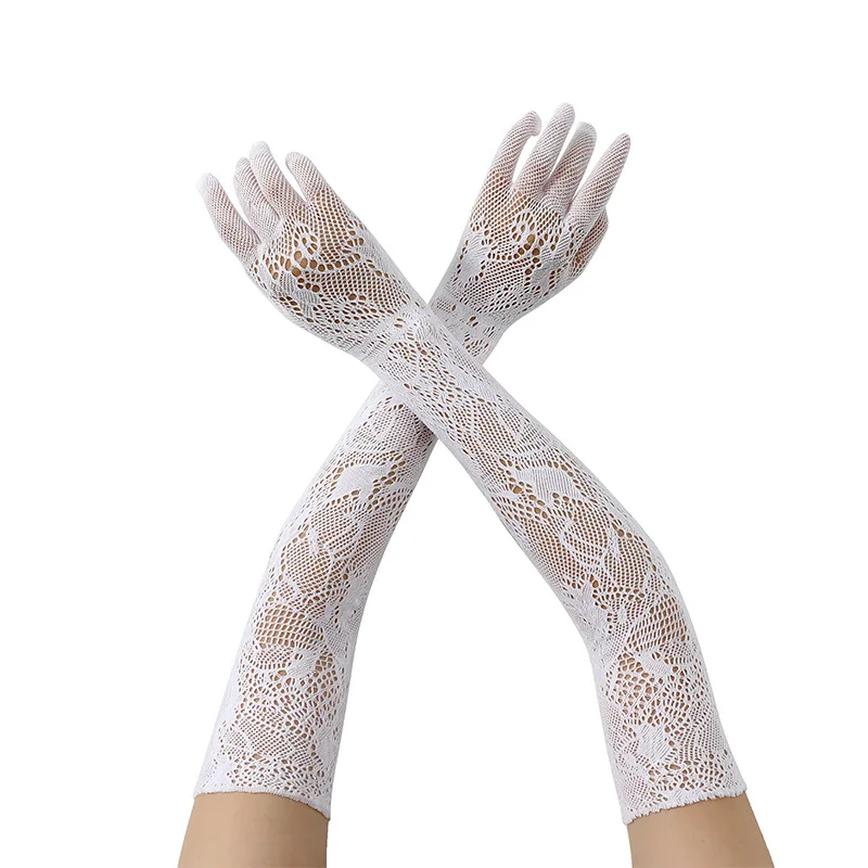 Women Long Fishing Net Sexy Lace Gloves High Elasticity Fashion Personality Cosplay Halloween Stage Performance