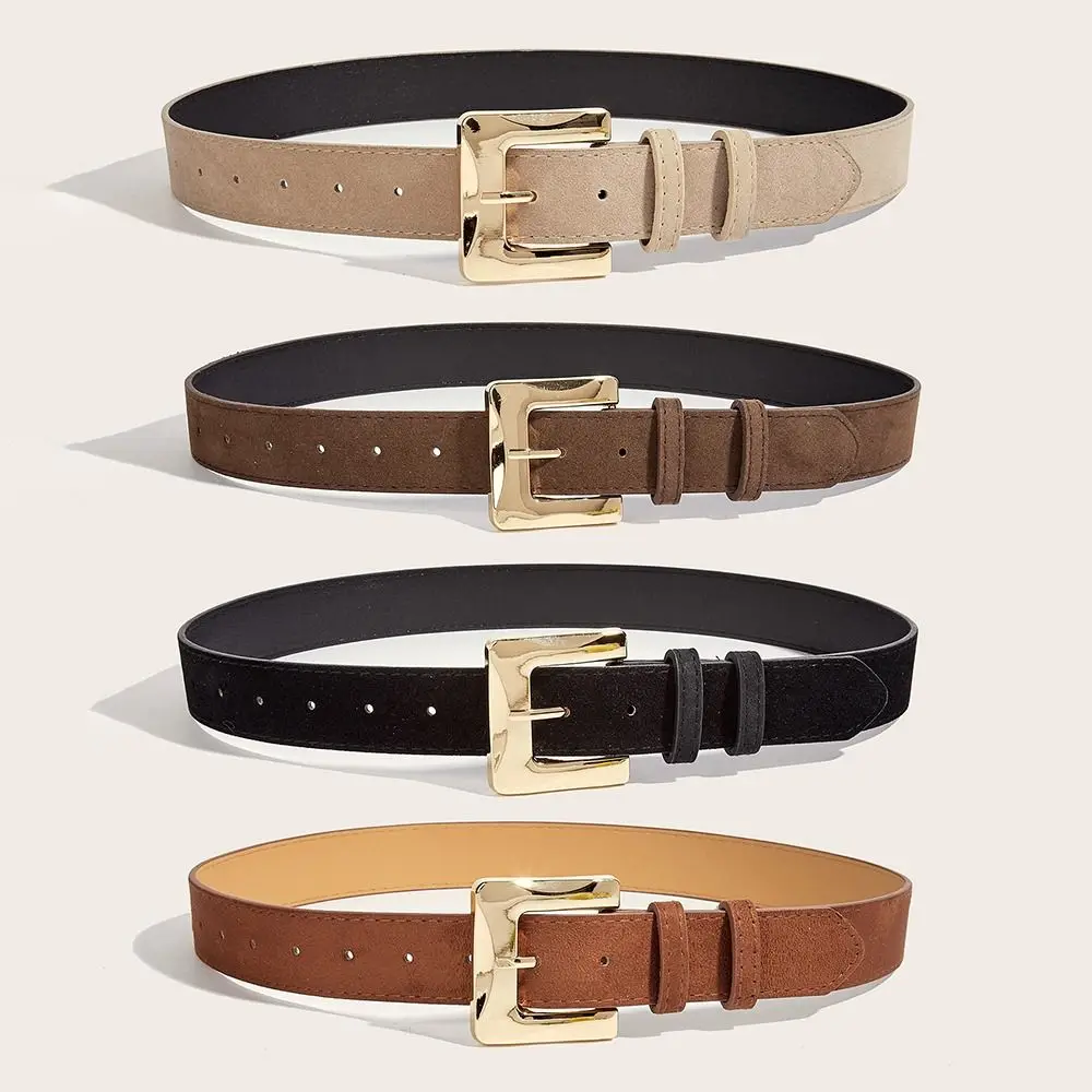 

Trendy Frosted Suede Leather Belt Casual Luxury Design Pin Buckle Waistband All-Match Retro Trouser Dress Belts For Women