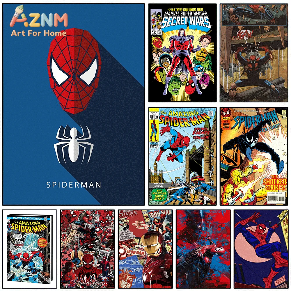 AZNM Super Hero Pop Style Canvas Wall Art, Retro Comic Character Print Poster, Unframed Canvas Painting for Boys Room Living R