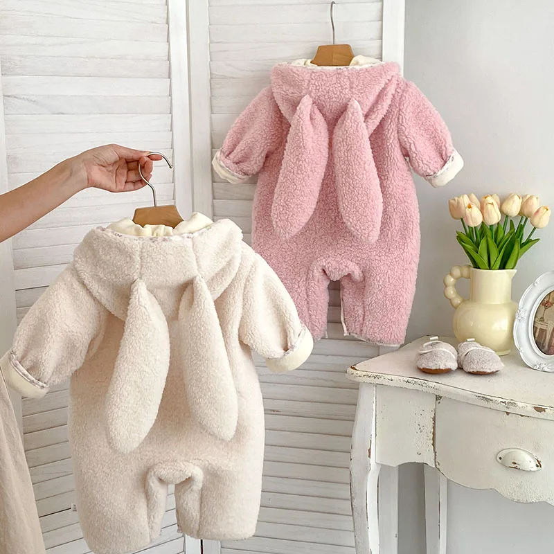 2024 New Winter 0-24M Children Thicken Warm Clothes Infant Baby Girls Thicken Warm Jumpsuit Newborn Baby Girls Bodysuits