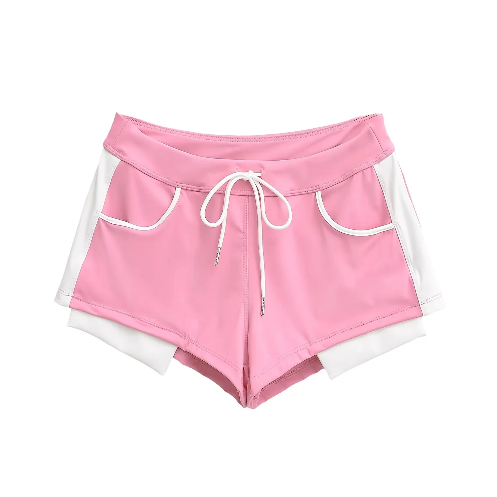 섹시한 컬러 배색 캐주얼 팬츠 반바지 여성용 2025 신상 여름 디자인 드로스트링 슬림핏 초미니 핫팬츠 출퇴근 스타일