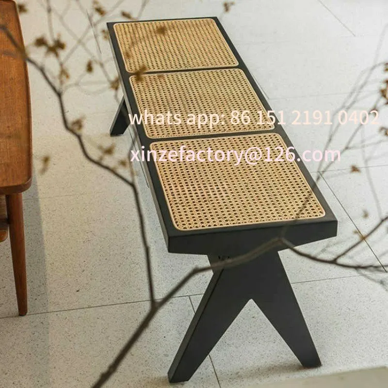 مقعد تغيير الأحذية المنزلية القابل للتخصيص لغرفة المعيشة وغرفة الطعام وكرسي مقعد من الخشب الصلب وشريط طويل من الخيزران مقعد عتيق لثلاثة أشخاص #2