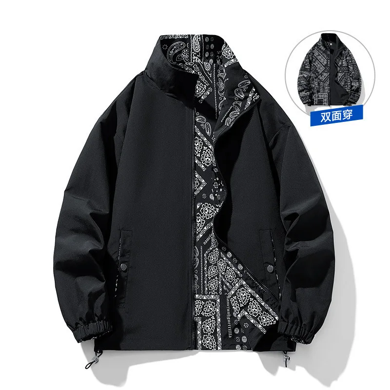 

Мужская двусторонняя куртка с градиентным цветом, модная, стильная, для весны и осени, спортивная, повседневная, модная одежда