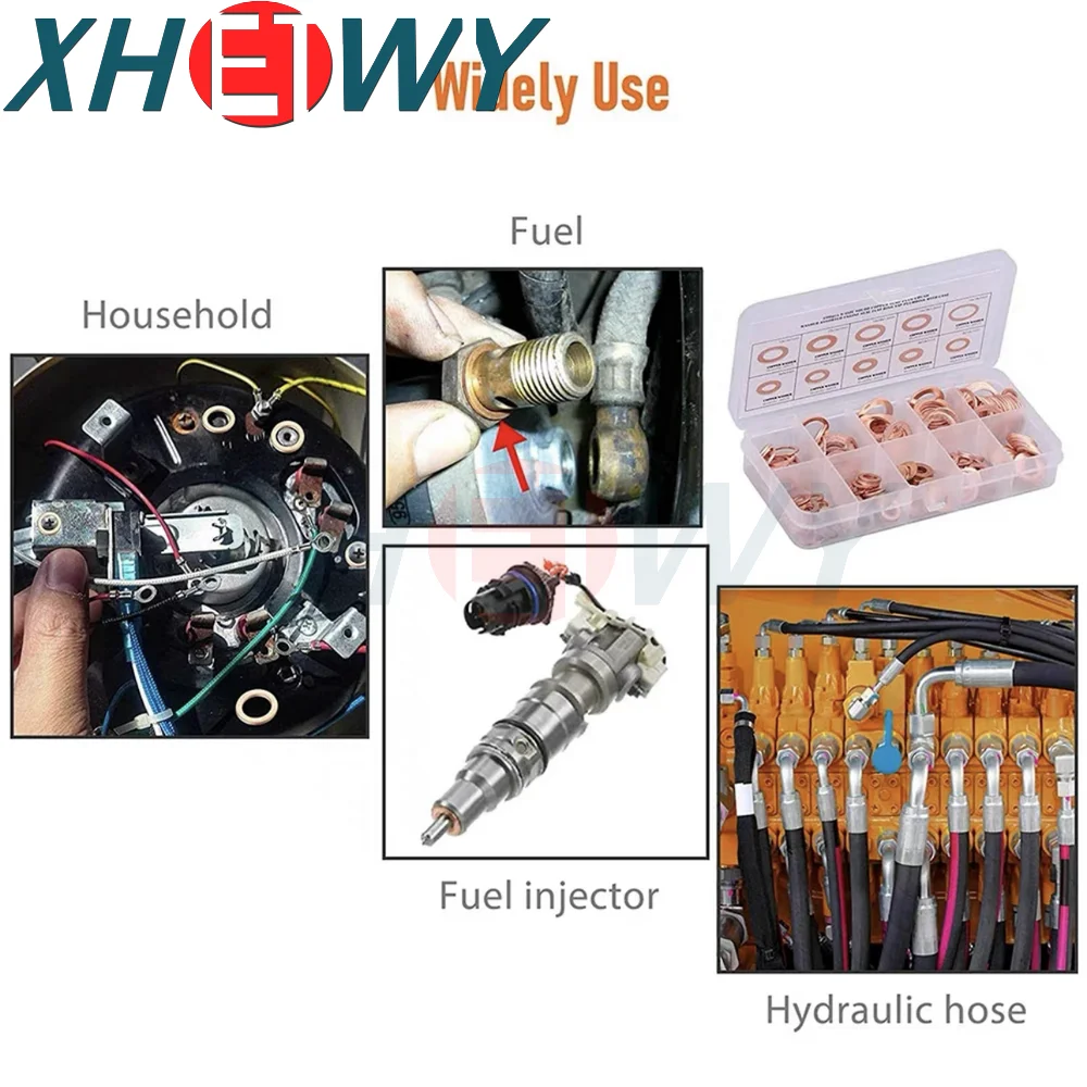 Copper Washer Gasket Nut and Bolt Set Flat Ring Seal Assortment Kit with Box M5/M6/M8/M10/M12/M14M16/M20 for Sump Plugs