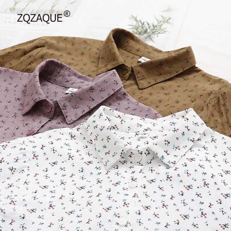 Women's Floral Printing Long Sleeve Shirt Cotton Tops Little Fresh Korean Fashion New Spring Autumn Blouse Female SY2689