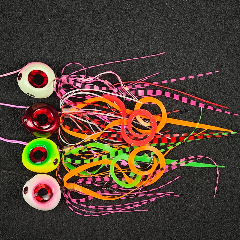 Ackibbik 4 قطعة 40 جرام طعوم القفز للمياه المالحة مع الرصاص تهزهز رئيس تاي المطاط تنورة قارب الصيد الطعوم #5