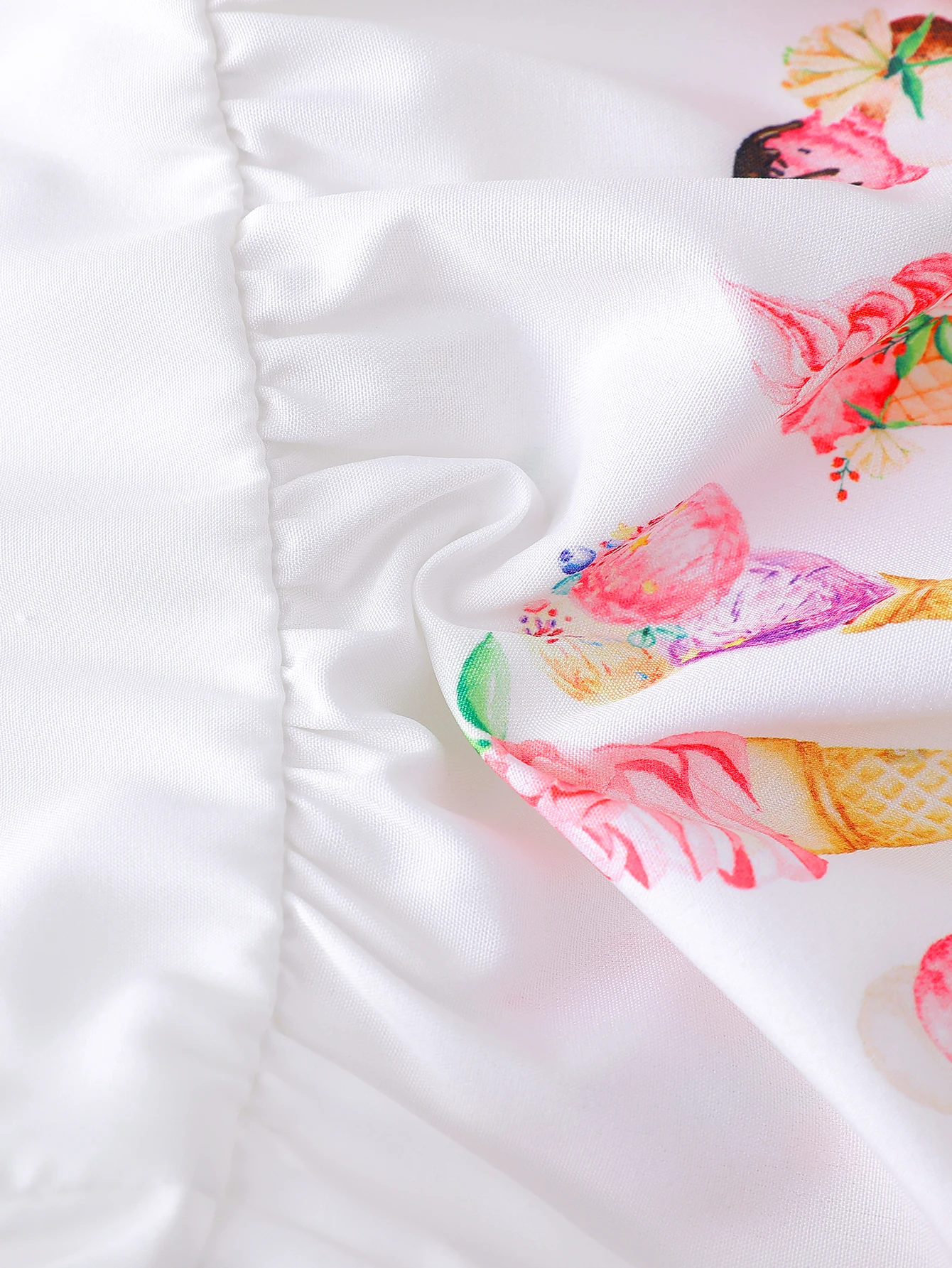 2025 Summer New Infant Girl’s Ice Cream Print Strap Top with Polka Dot Shorts, Casual Holiday Two-Piece Set image 3