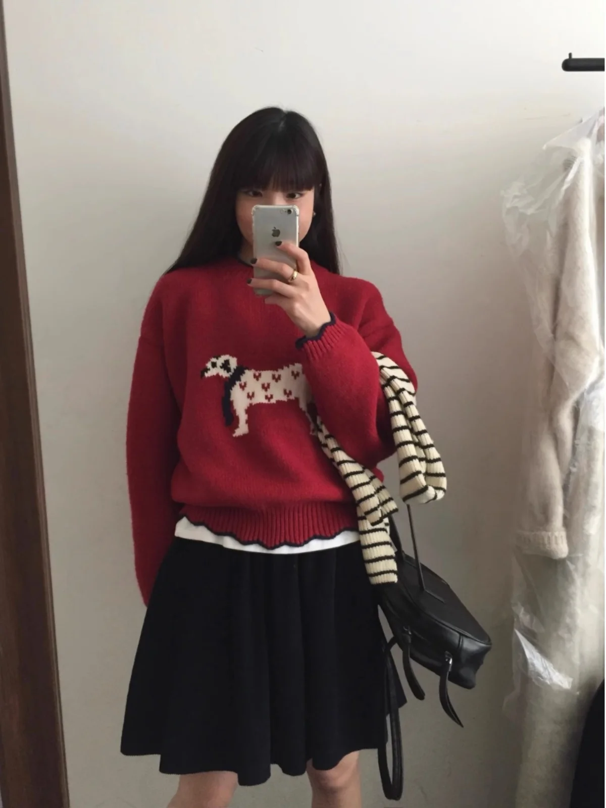 Koreaanse Sle Lazy Sle damestrui lente herfst los schattig borduurwerk cartoon top gebreid lang Sve rond Ne