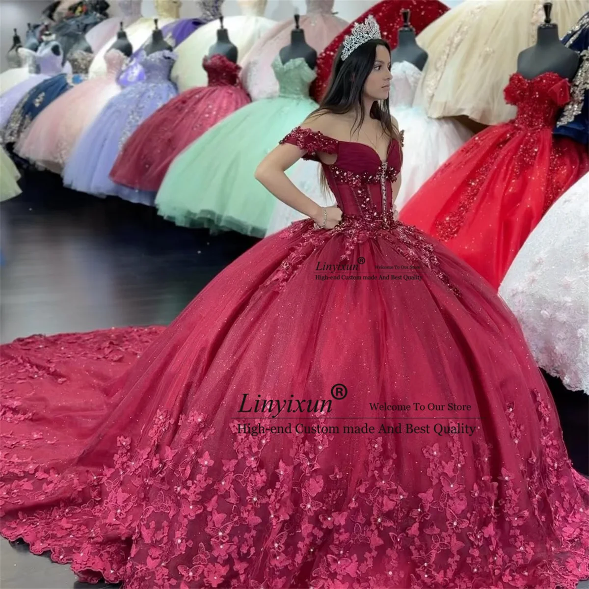 Robe de Rhprincesse avec appliques de dentelle, robe Quinceanera, fleur 3D, douce, 16 robes, anniversaire lancé, 15 ans