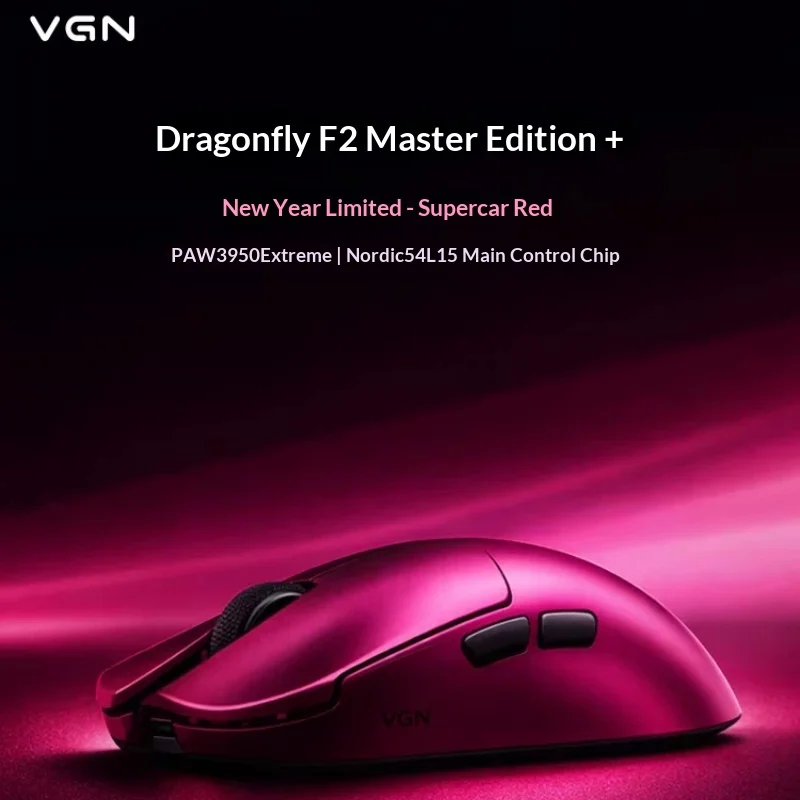 VGN Dragonfly F2 Master Edition Supercar Red Tri Mode Wireless Gaming Mouse Long Battery Life Wired For Laptop PC E Sport Gamers