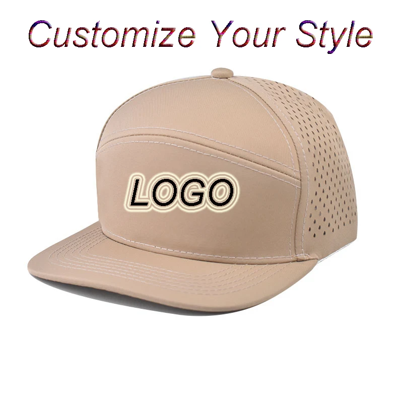 Personalized Laser Perforated Flat Bill Hat Custom Logo Waterproof Quick Dry Baseball Cap for Men Golf Hiking Fishing