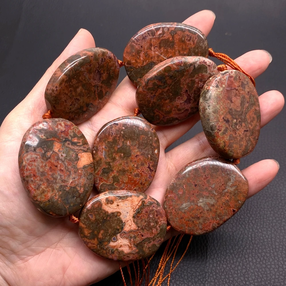 One Strand Natural Red Ocean Jasper 35x44mm Flat Oval Shape Nugget Beads 15.5