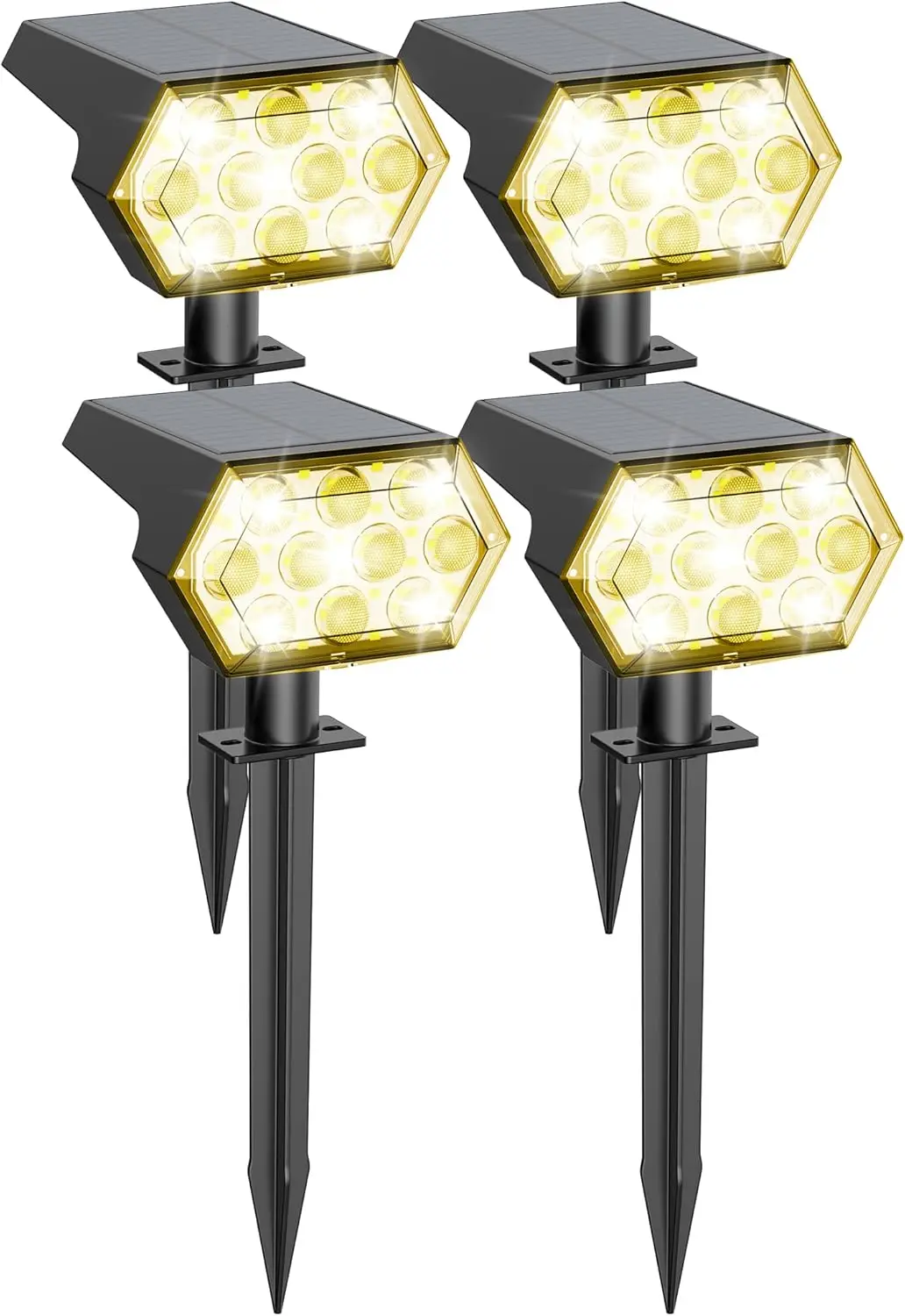 Outdoor Solar Spot Lights, IP68 Waterproof, 1000 Lumens, 3 Modes, Auto Sensor, Easy Installation (4 Pack)