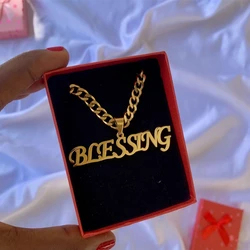 Custom Cuban Chain Name Necklace Women Men Minimalist Jewelry Stainless Steel Removable Nameplate Pendant Necklace Friends Gifts