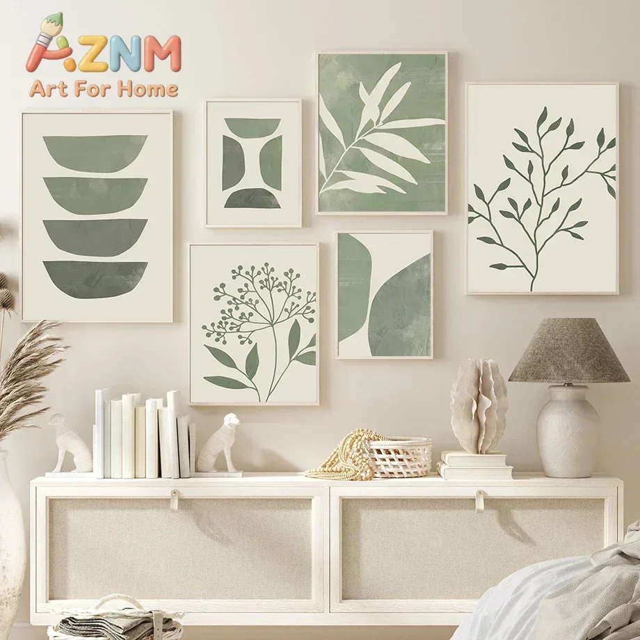 Multi-size 1PC frameless high-definition decorative paintings,Plant Leaves Rainbow Geometry Abstract Boho Wall Art Canvas Painti