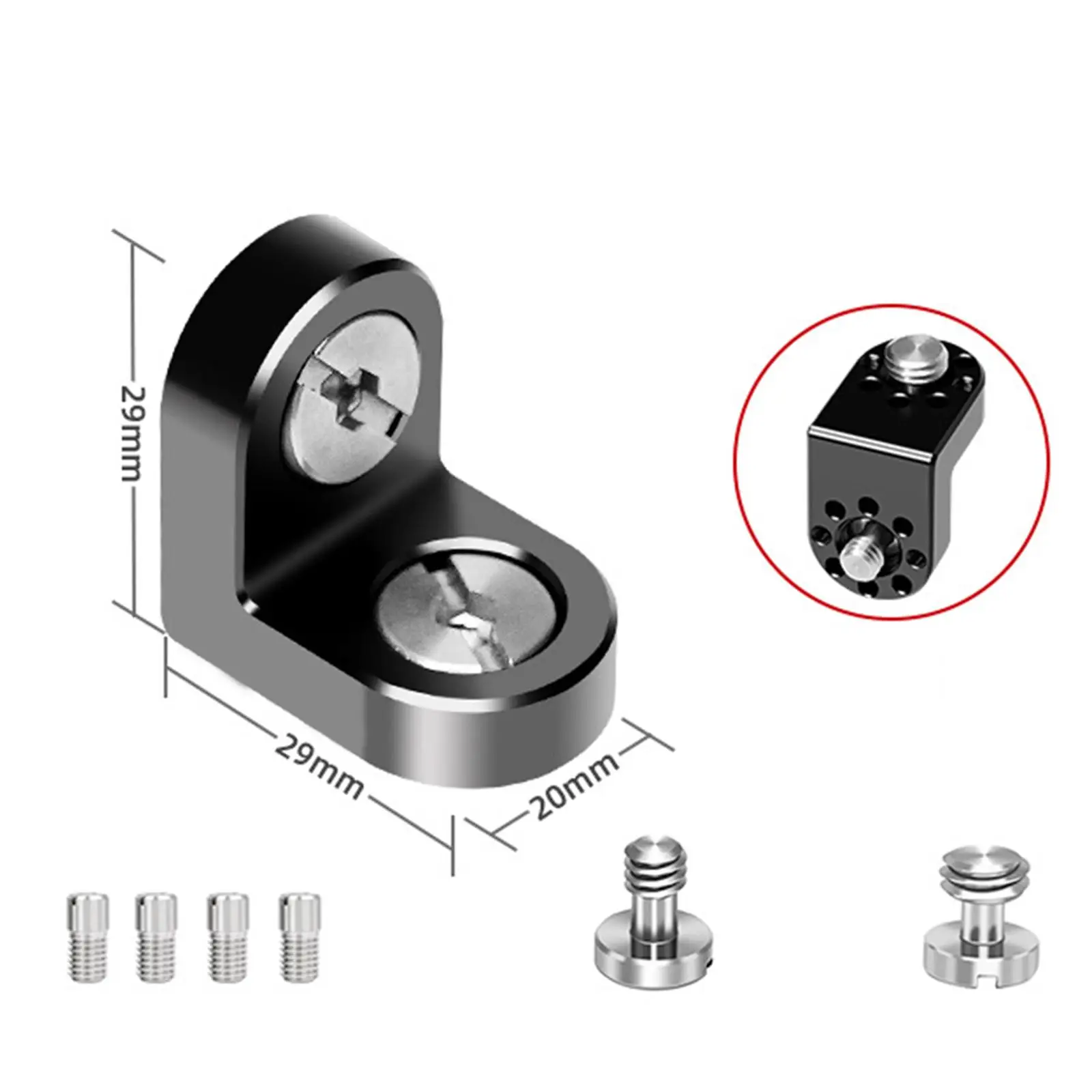 Staffa di estensione per montaggio ad angolo retto Foro di posizionamento per gabbia per fotocamera Lega di alluminio nera