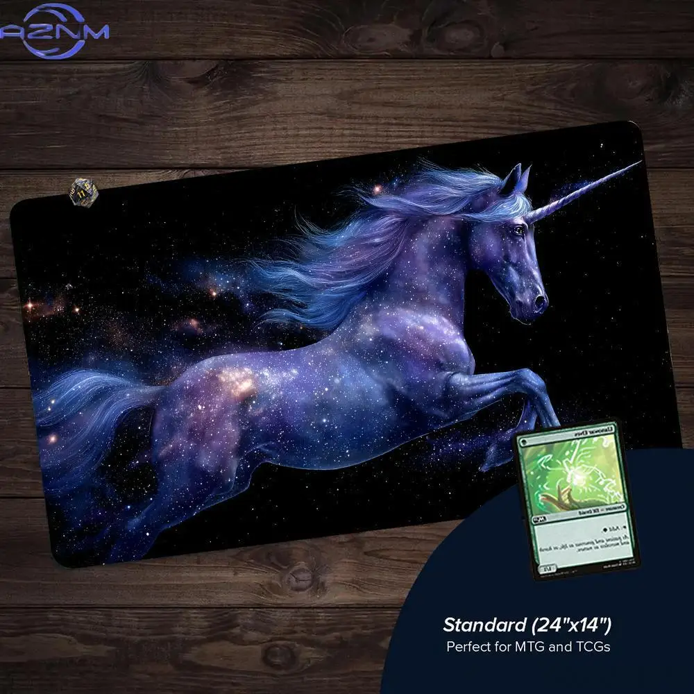 Unicorn Design Starry Sky Theme Magic Card Battle Playmat Non-Slip Stitched Edge Tabletop Gaming Mat