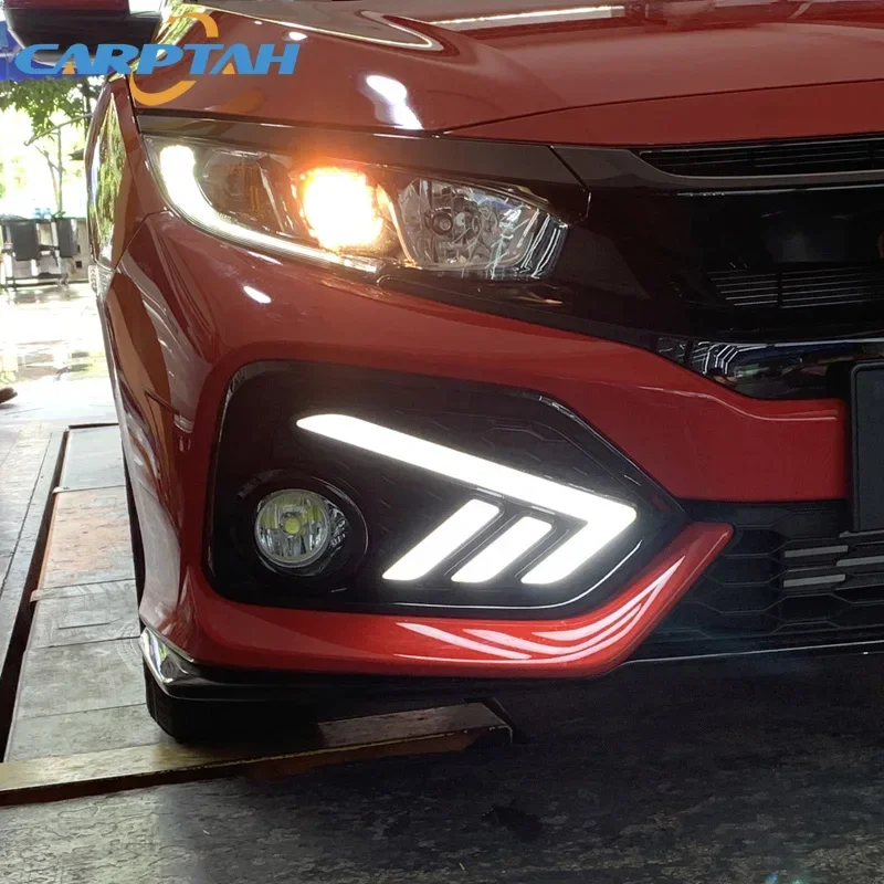 Car LED DRL Daylight For Honda Civic Hatchback 2016 - 2020  Yellow Turn Daytime Running Light Fog Lamp Auto Driving Headlamps