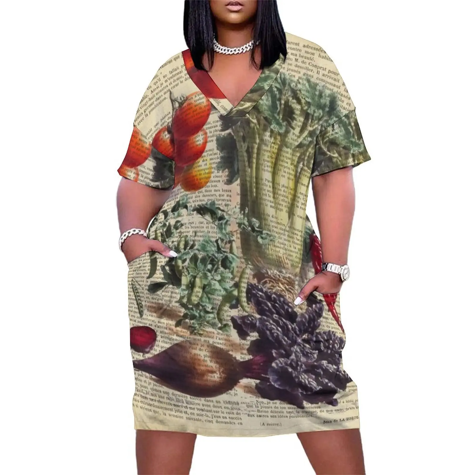 

Botanical print, on old book page - garden vegetables 3 Loose Pocket Dress luxury evening dresses for women 2025