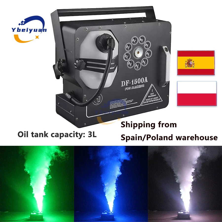 1500 W Nebelmaschine 9 LED RGB 3-in-1 DMX512 Bühnenbeleuchtungseffekt DJ Disco Bar Fernbedienung Vertikale Farbrauchmaschine