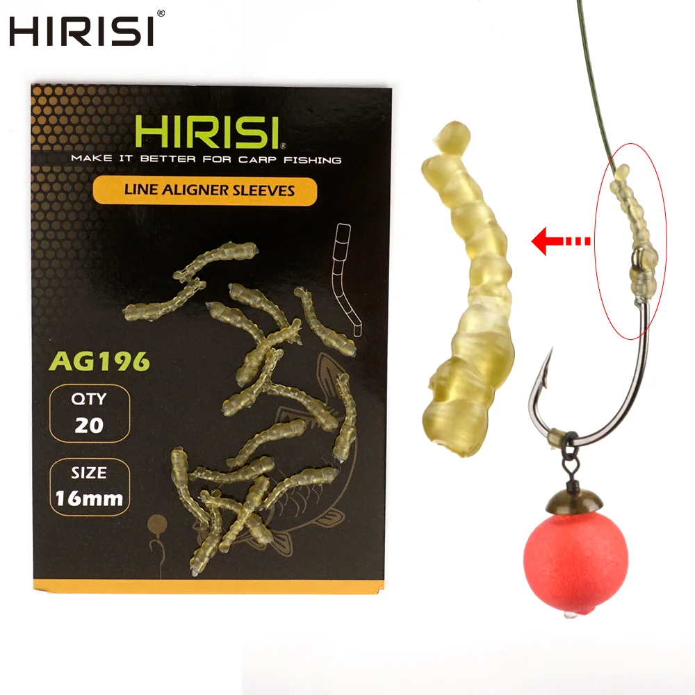 Hirisi 20 piezas Accesorios para pesca de carpa: Herramienta alineadora de anzuelos de vástago curvo, mangas para montajes de carpa tipo Hair Rig, aparejos de pesca AG196