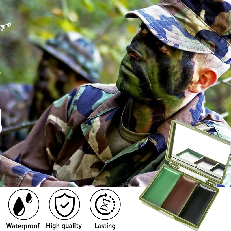 3색 위장 페이스 페인팅 세트, 전술 야외 CS 장비, 혼합 및 마스킹을 위한 사실적인 위장 메이크업 오일