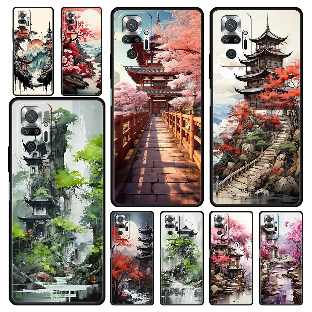 Phone Case For Xiaomi Redmi Note 13 12 5G 9S 9 8 10 11 Pro 9T 13C 12C 10C 9C 9A 7 Pro Soft Cover Ink and wash landscape painting