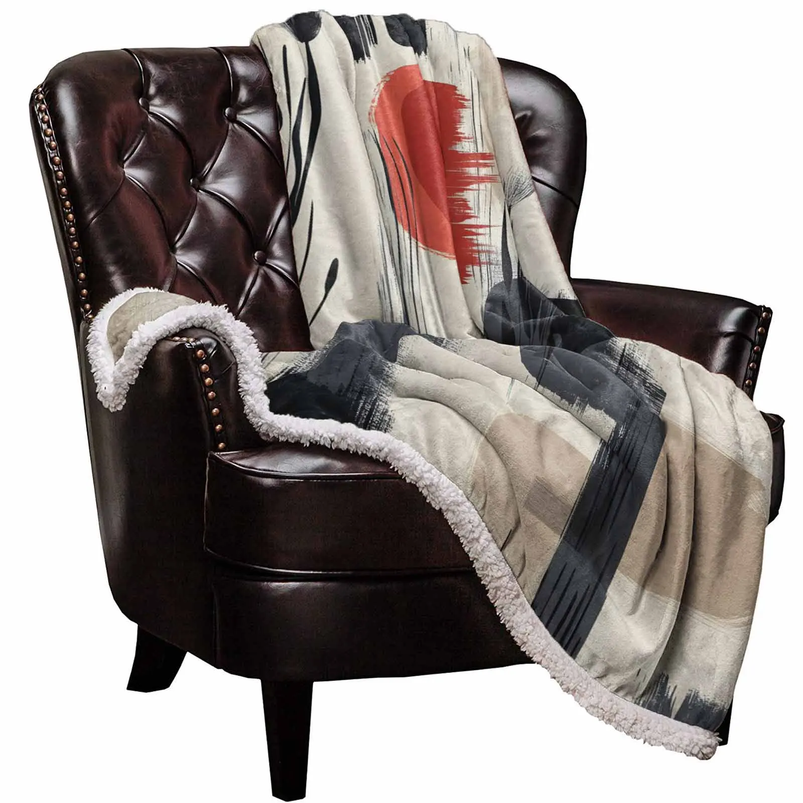 

Modern Impressionist Style Color Block Warm Winter Soft Throw Sherpa Blankets for Home Beds Sofa Travel