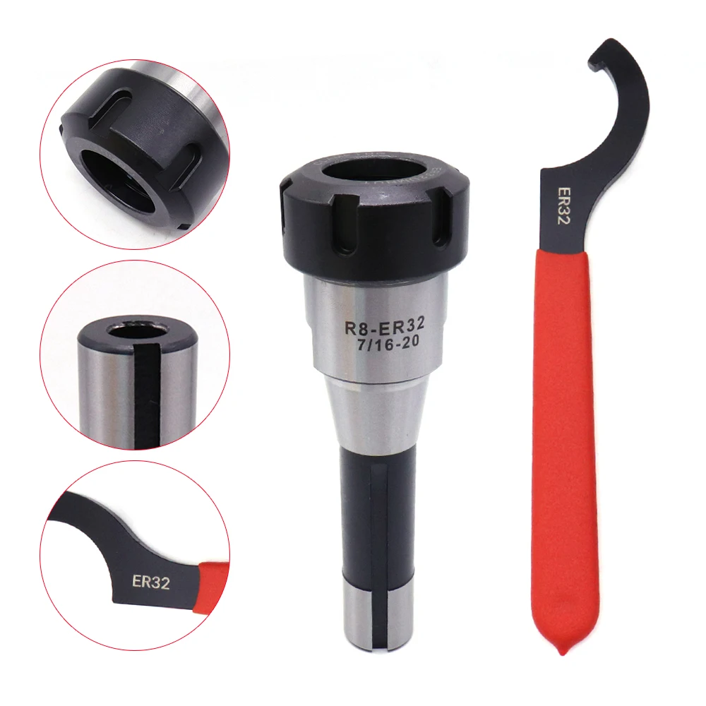 Collet Chuck Titular com uma chave inglesa, CNC Milling Lathe, Drabar Thread, R8-ER32, 7/16"