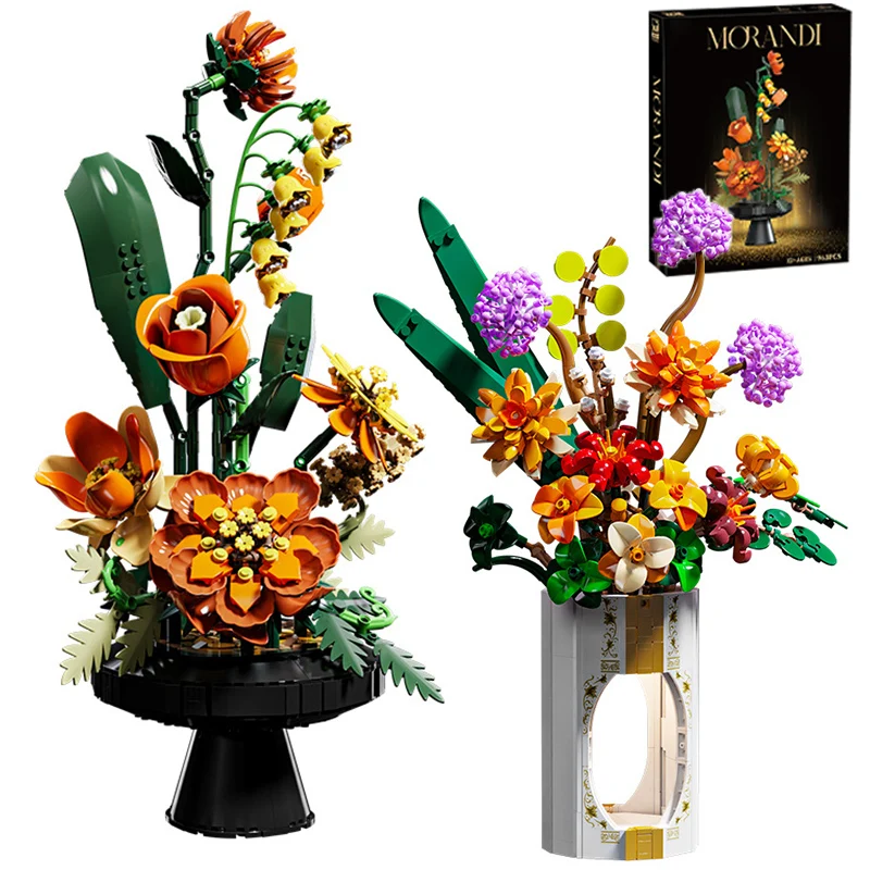 

Creative Romantic Flower Bouquet Vase Building Blocks Idea Home Decoration Eternal Flower Construction Toys Girls Valentine Gift