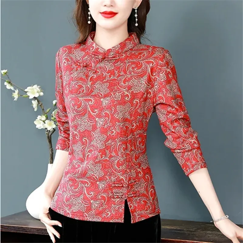 

Женские топы с длинными рукавами большого размера 5XL, корейская женская модная футболка с круглым вырезом, осень-зима, женская повседневная рубашка Ципао с принтом