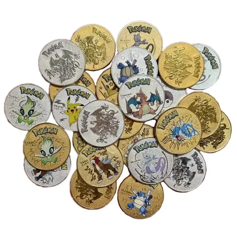 Pokemon Anime juego chapado en oro moneda conmemorativa Pikachu Charizard Mewtwo colección de juegos de monedas de oro Pokemon regalo de Navidad