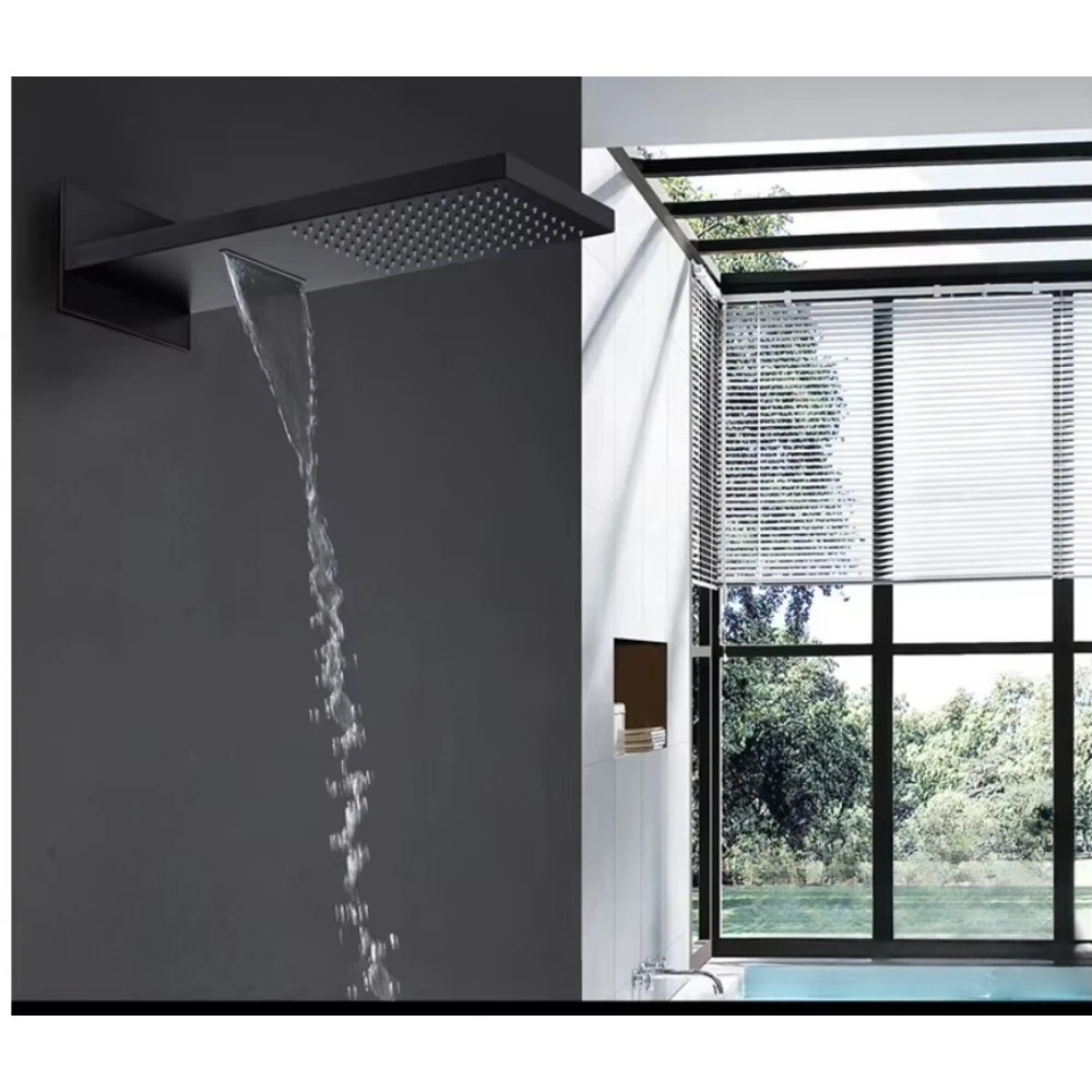 Modern black brass rain rectangle shower rose dual function bathroom faucet accessory