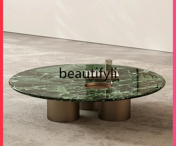 

Pure natural luxury stone coffee table green high-end modern light luxury rotating storage marble round coffee table