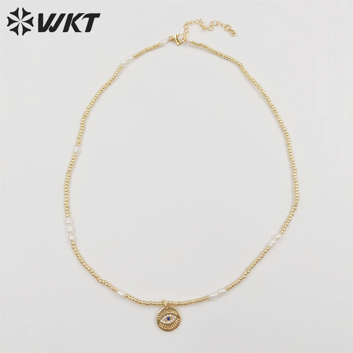 

WT-JN179 Wholesale fashion gold plated tiny beads elegant lady evil eye necklace 2mm hand strand beads neckalce for friend birth