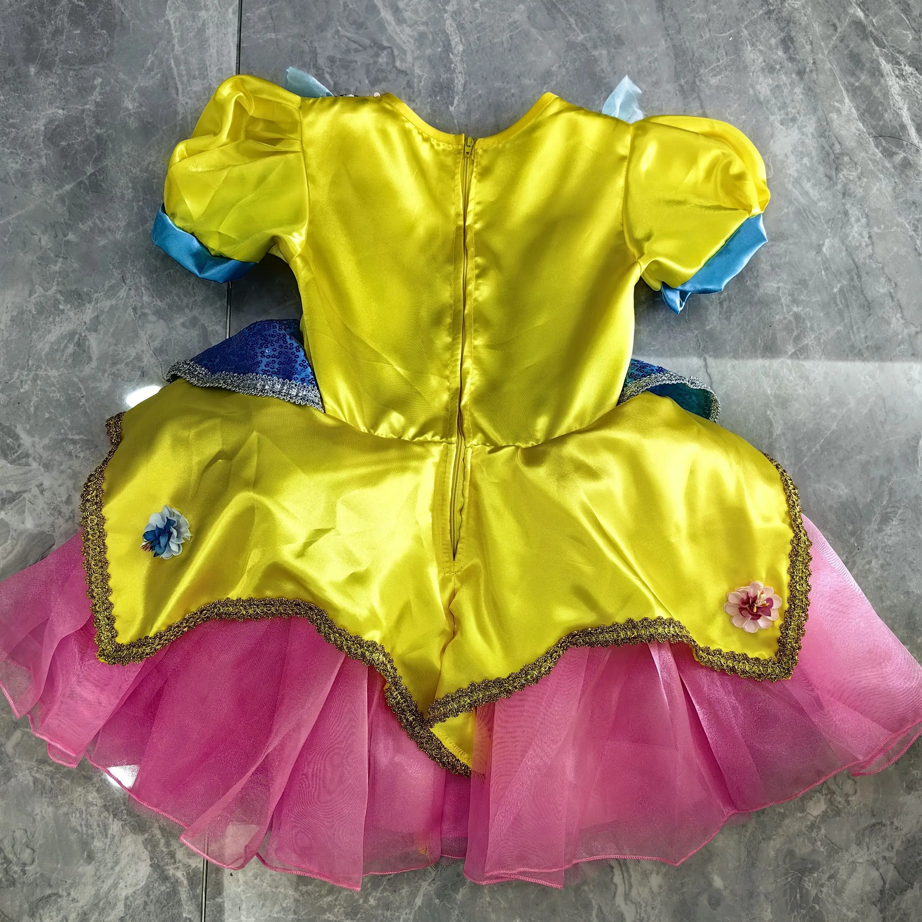 Retro Yellow Kids Sequin Dress Girls Dance Wear Sequined Modern Dance TUTU Dress Dance Costume Childern Party Dress Stage Wear