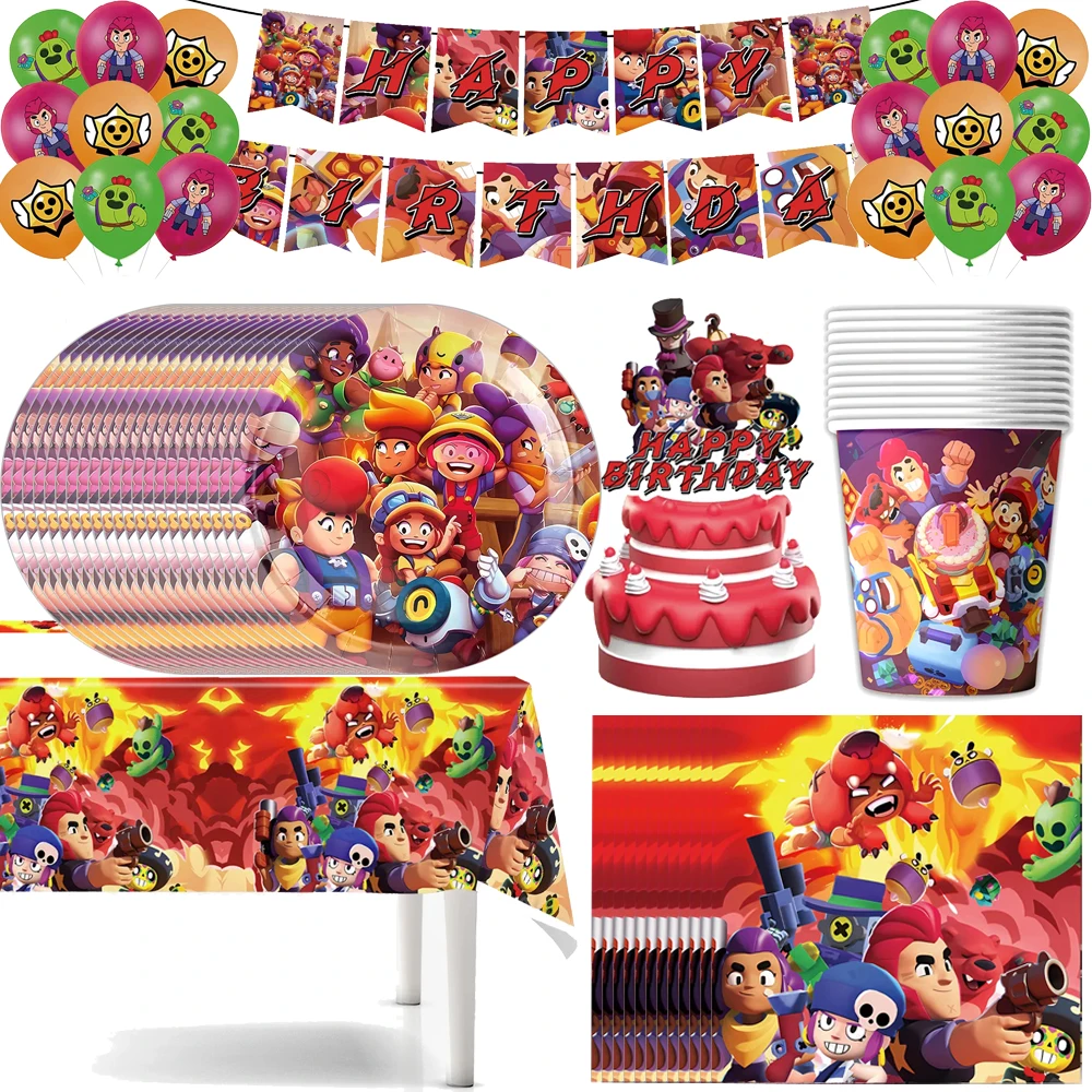 Hot Game Party Supplies Disposable Tablecloth Paper Cup Plate Napkin Tableware Set  Kids Birthday Party Decoration Baby Shower