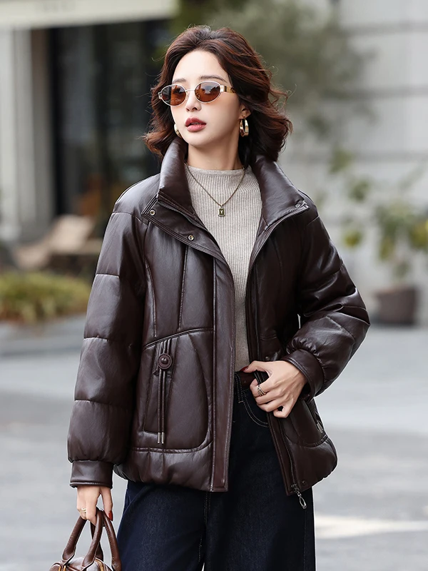   เสื้อโค้ทขนเป็ดหนังแท้ Ning รุ่นใหม่ ปี 2025 ทรงหลวม กระชับสัดส่วน สีขาว สำหรับผู้หญิง